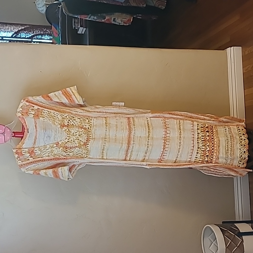 FREE PEOPLE Sunflare Combo CROCHET KAFTAN Midi SWEATER Cover Up DRESS S NWT